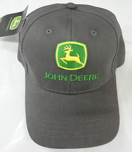 John Deere Gray Brushed Twill Baseball Cap Hat w/ Leaping Deer Logo ...