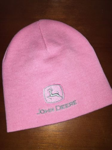 John Deere Hat Cap Pink Logo Womens Girls No Cuff Winter Knit Snow ...