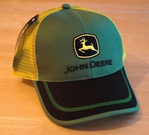 John Deere Green Front Yellow Mesh Back Hat Cap w/ Black Bill Contrast ...