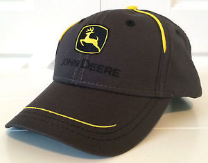 John Deere Charcoal Gray Fabric Hat Cap w Yellow Piping Adjustable ...