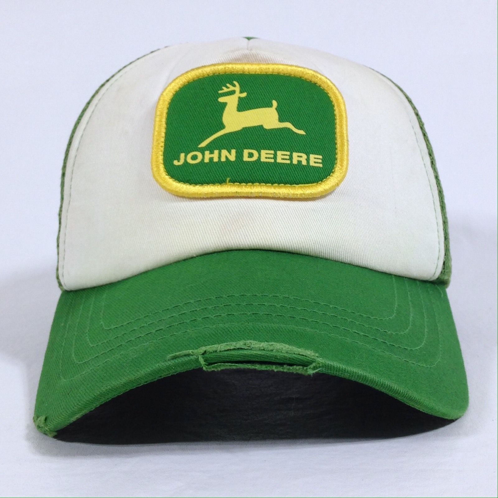 John Deere Distressed Beat-up Trucker Hat Snapback Cap Green Mesh-back ...