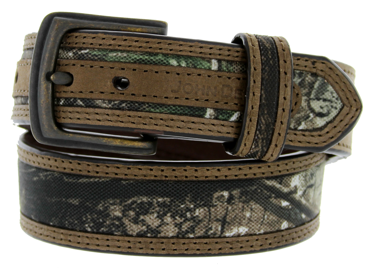 ... John Deere Realtree Fabric Camouflage Leather Dress Belt 1-1/4