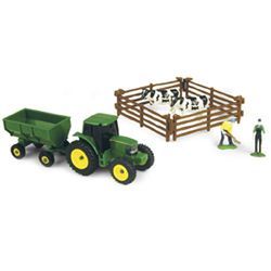 John Deere Farm Set W/ Gravity Wagon & Cows $7