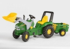 John Deere Kids Rolly Pedal Toy X-Trac Tractor + Loader + Farm Trailer ...