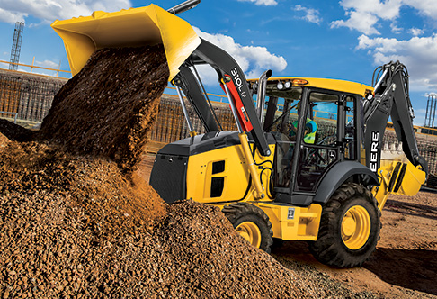Left side view of the 310L EP Backhoe Loader with loader raised and ...
