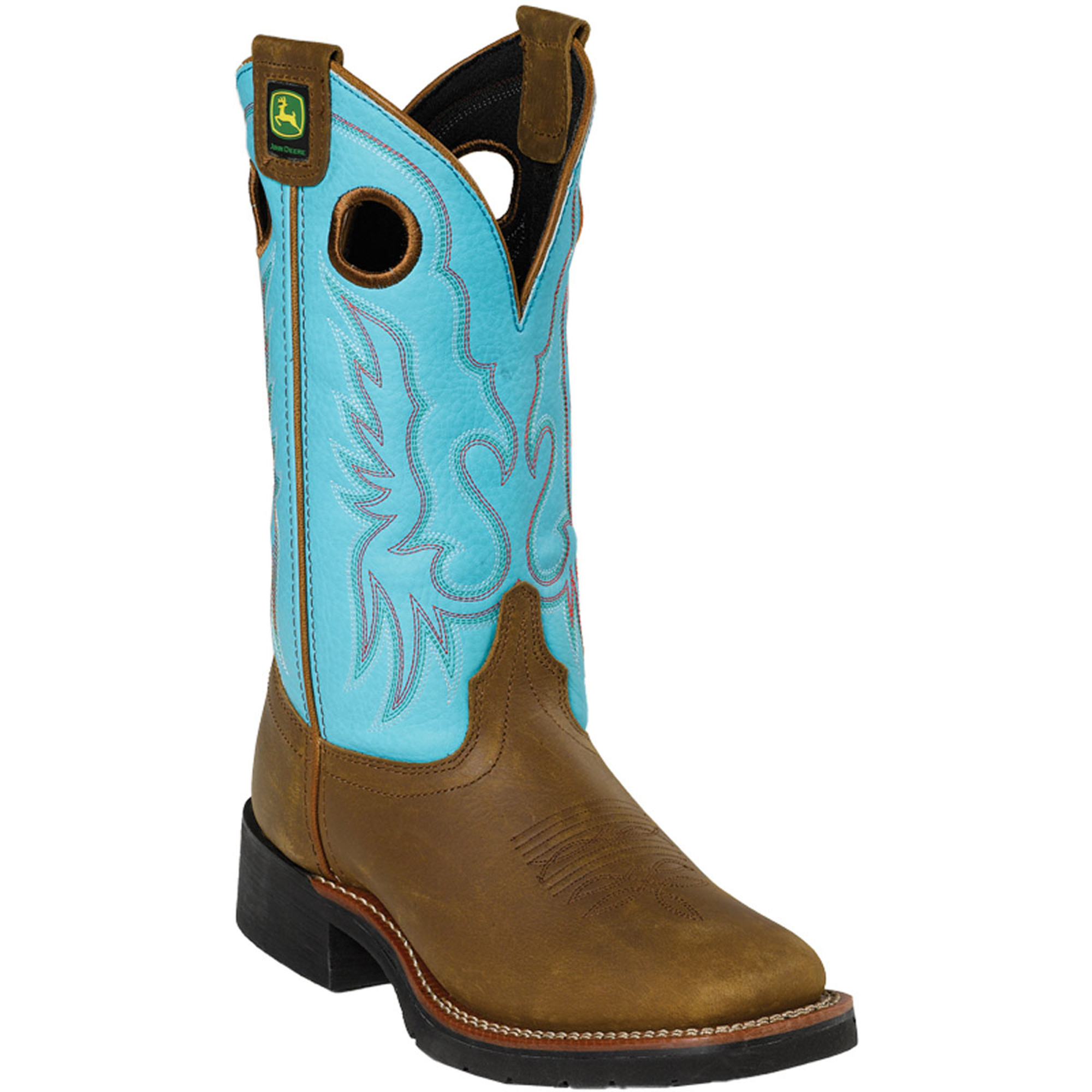 ... John Deere Womens Turquoise Leather 11 Broad Square Toe Cowboy Boots