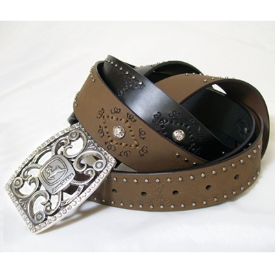 John Deere Ladies' Black Rhinestone Buckle Leather Belt | WeGotGreen ...