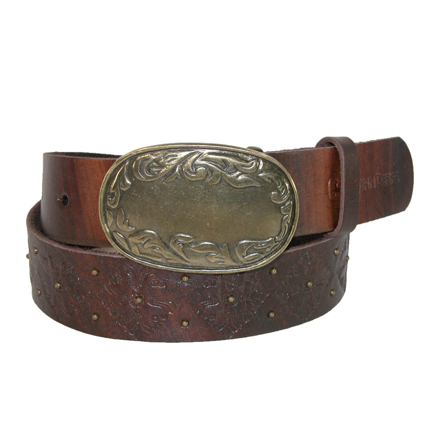 John Deere Womens Distressed Belt with Antiqued Floral Buckle and ...