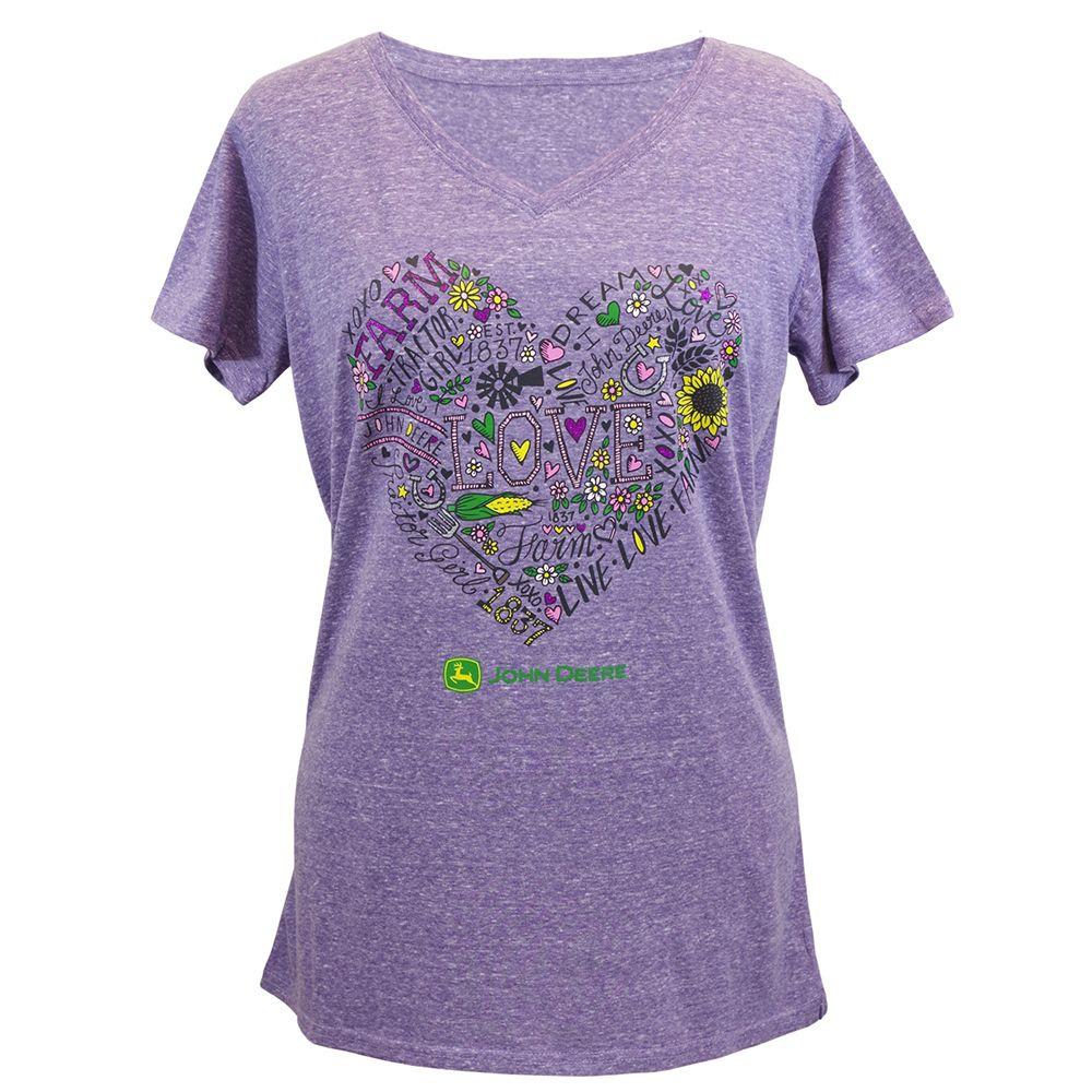 John Deere T-Shirts Ladies XXL Love To Farm Heart V-Neck T-Shirt in ...