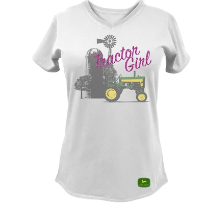 Women's White John Deere Tractor Girl T-shirts | WeGotGreen.com