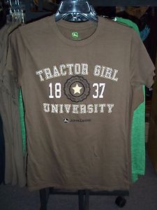 JOHN DEERE Women's Logo Short Sleeve Ladies T-Shirt Brown Pink Tractor ...