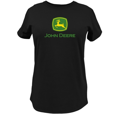 John Deere Ladies' Black Glitter Logo T-Shirt | WeGotGreen.com