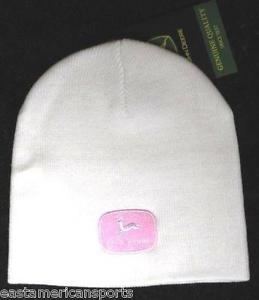 John-Deere-Hat-Cap-White-Pink-Logo-Womens-Girls-No-Cuff-Winter-Knit ...