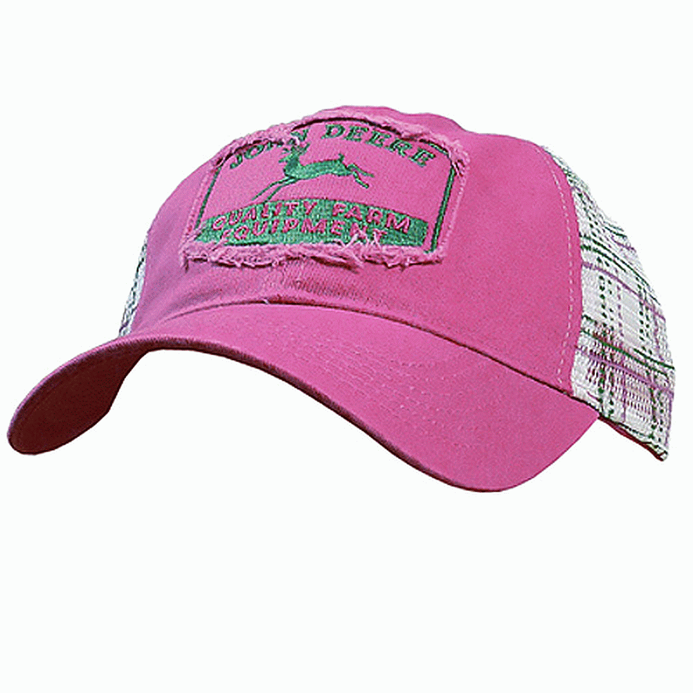 ... Deere Adult Hats > John Deere Ladies Pink Distressed Plaid Vintage Hat
