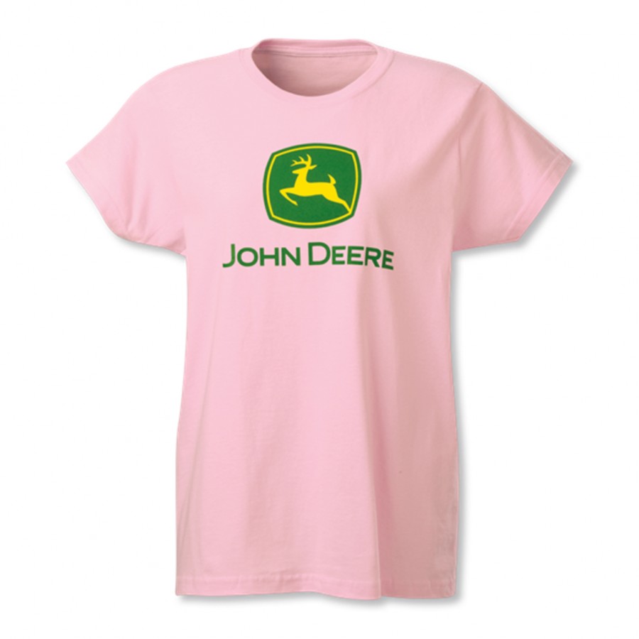 John Deere Two-Color Logo Pink Ladies T-shirt | RunGreen.com