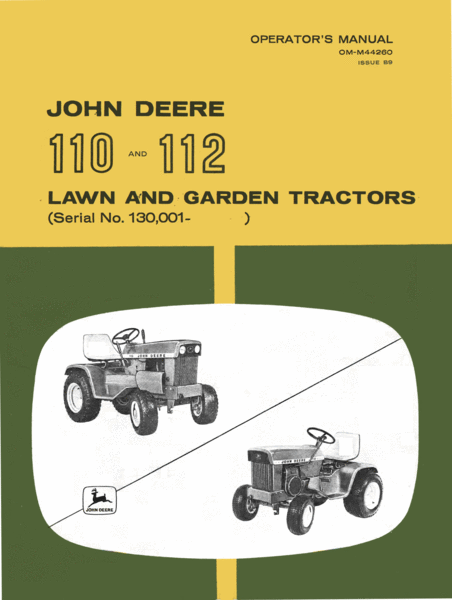 John Deere 110 and 112 Lawn and Garden Tractors - Operator ...