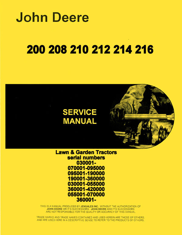 John Deere 200 208 210 212 216 216 Lawn Tractor Service ...