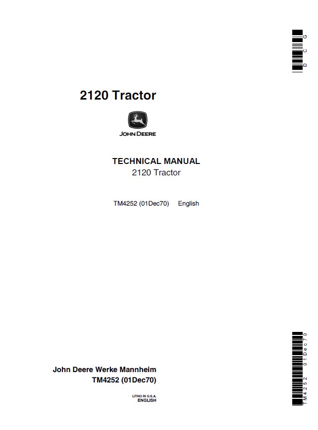John Deere 2120 Tractor TM4252 Technical Manual PDF ...