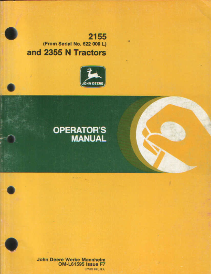 John Deere Tractor 2155 & 2355N Operators Manual