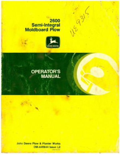 John Deere 2600 Semi-Integral Moldboard Plow Operators Manual