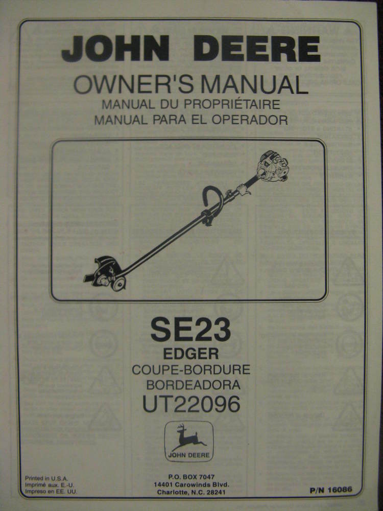 John Deere SE23 UT22096 Edger Operator Manual | eBay