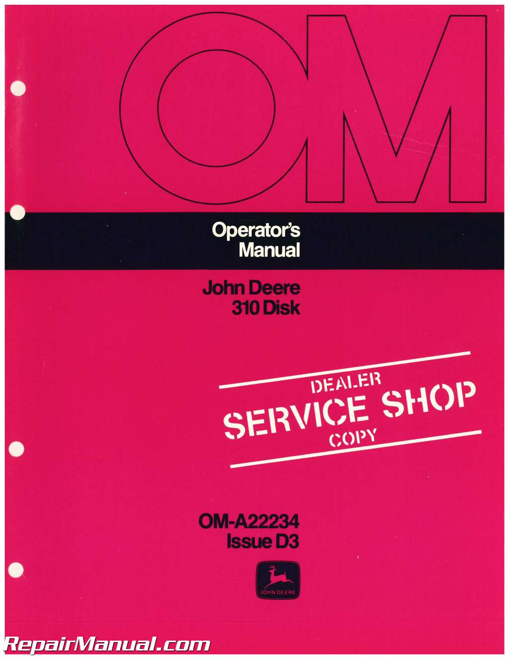 Used John Deere 310 Disk Operators Manual