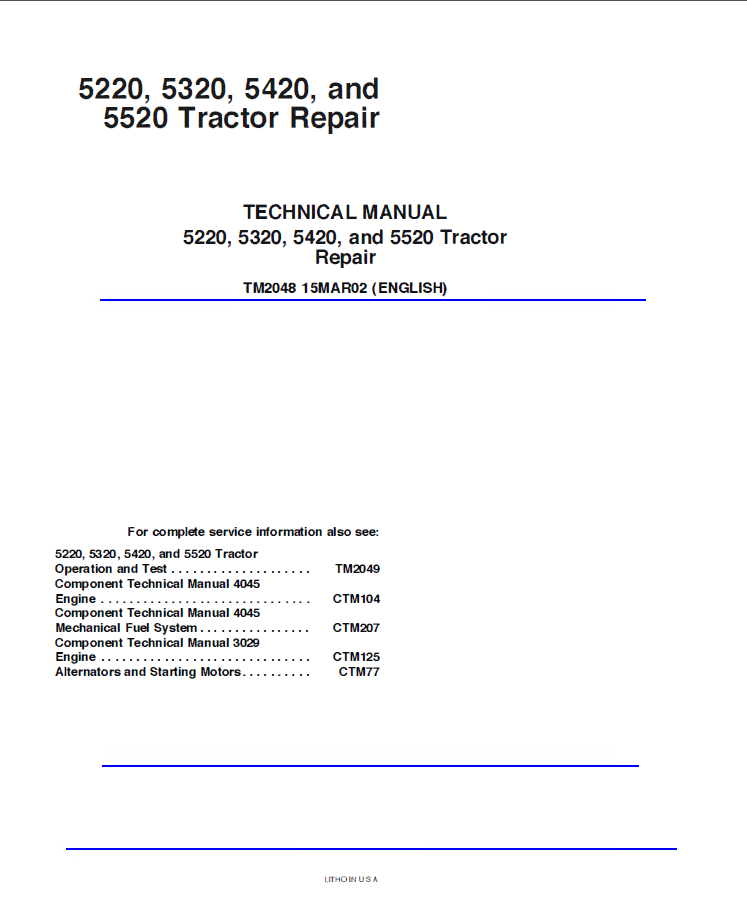 John Deere 5220 5320 5420 5520 Tractor Repair TM2048 ...