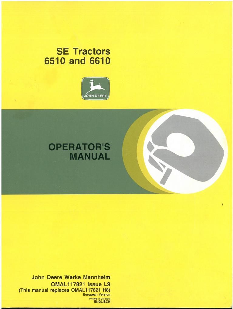 John Deere Tractor 6510 6610 SE Models Operators Manual
