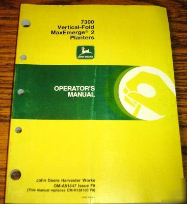 John deere 7300 maxemerge planter operator's manual jd