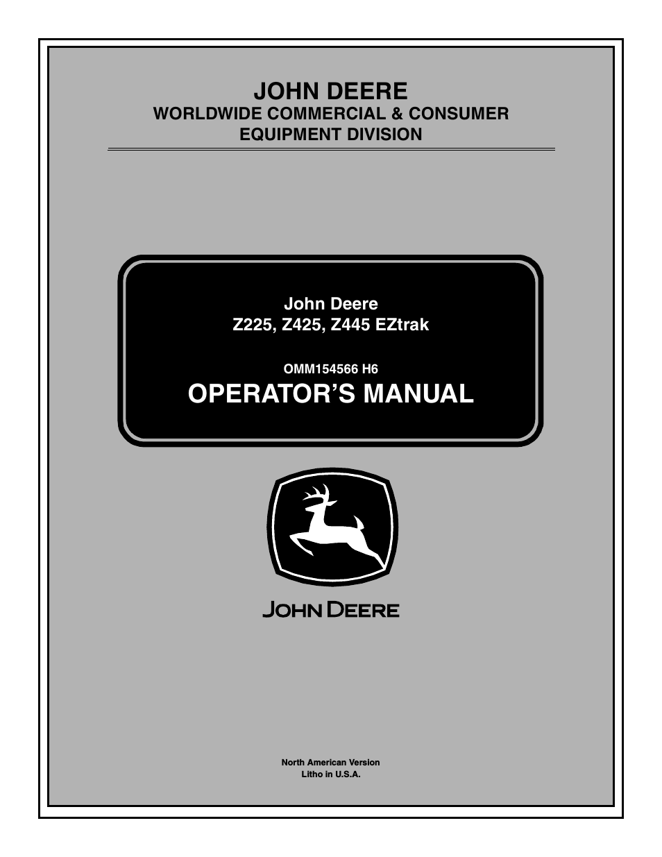 John Deere z425 User Manual | 48 pages | Also for: Z225 ...