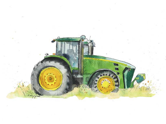 John Deere Tractor Watercolor Wall Art Print by kathyjurek