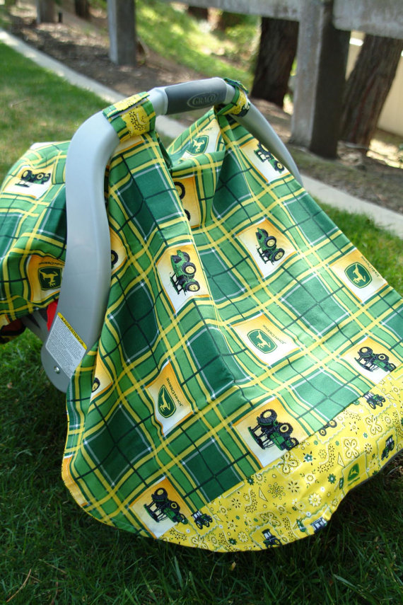 Yellow and Green John Deere Baby Car Seat Cover