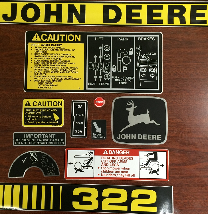 John Deere 322 Lawn and Garden Decal Set