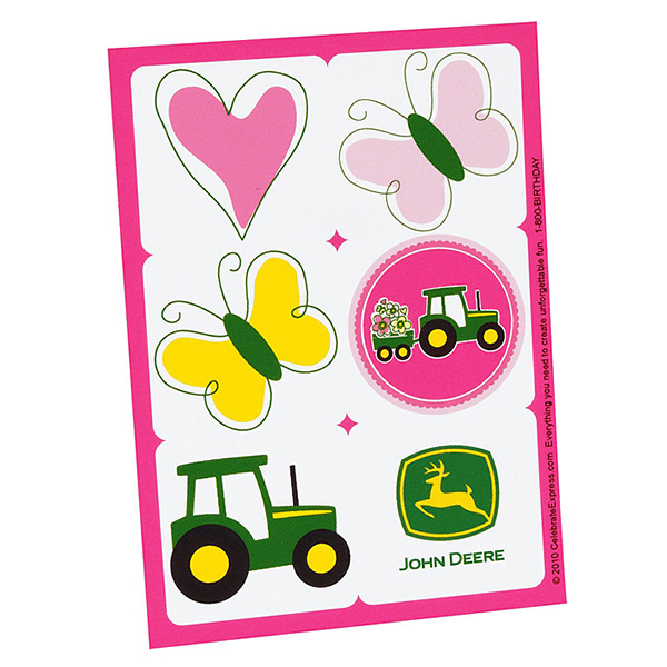 John Deere Pink Party Favor Sticker Sheets