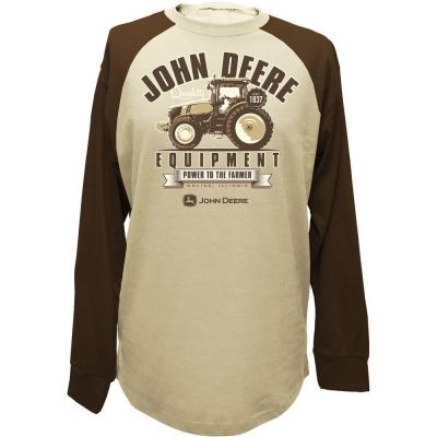 John Deere Men's Raglan Baseball Style Long Sleeve Tee Shirt in Brown ...