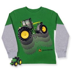 John Deere Boys Green/Grey Two Layer Tractor T-Shirt With Toy $24.99