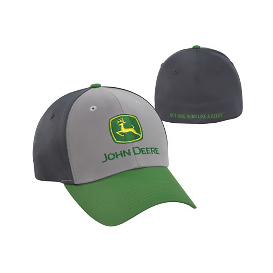 John Deere Mens Hat - Gray Colorblock Flex Fit | RunGreen.com