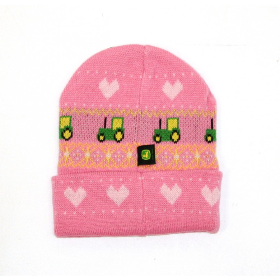 John Deere Fleece Lined Pink Toddler Knit Tractor Hat | RunGreen.com