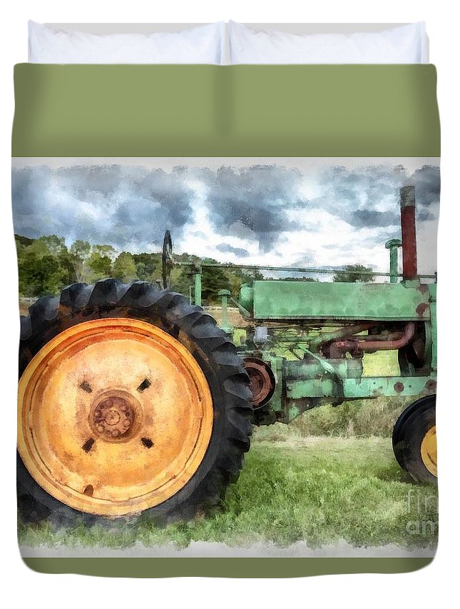 Vintage John Deere Tractor Watercolor Queen Duvet Cover ...