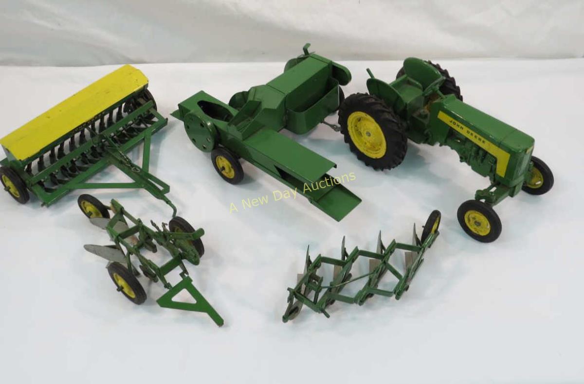 John Deere Toy Tractor with 4 Implements