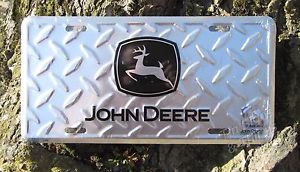 John-Deere-silver-Diamond-black-logo-LICENSE-PLATE-metal-tractor-ad ...