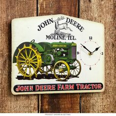 John Deere Farm Tractor Embossed Tin Clock⎜Open Road Brands