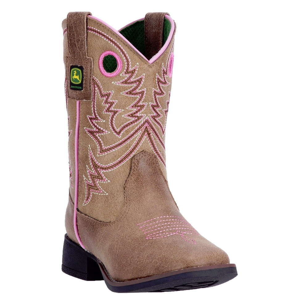 John Deere Children's Tan/Pink Square Toe Boots JD2021 by Dan Post ...