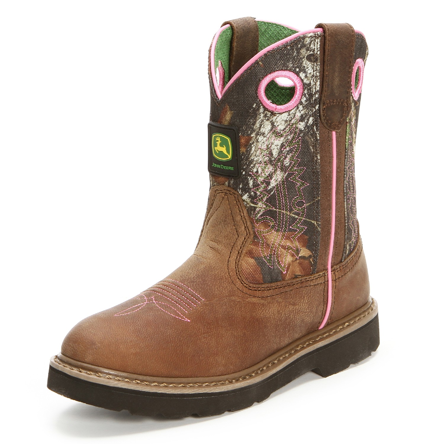 John Deere Kids Round Toe Distressed Camo Cowgirl Boots