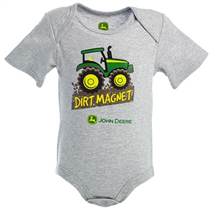 John Deere Infant Boy's Gray Dirt Magnet Onesie | WeGotGreen.com
