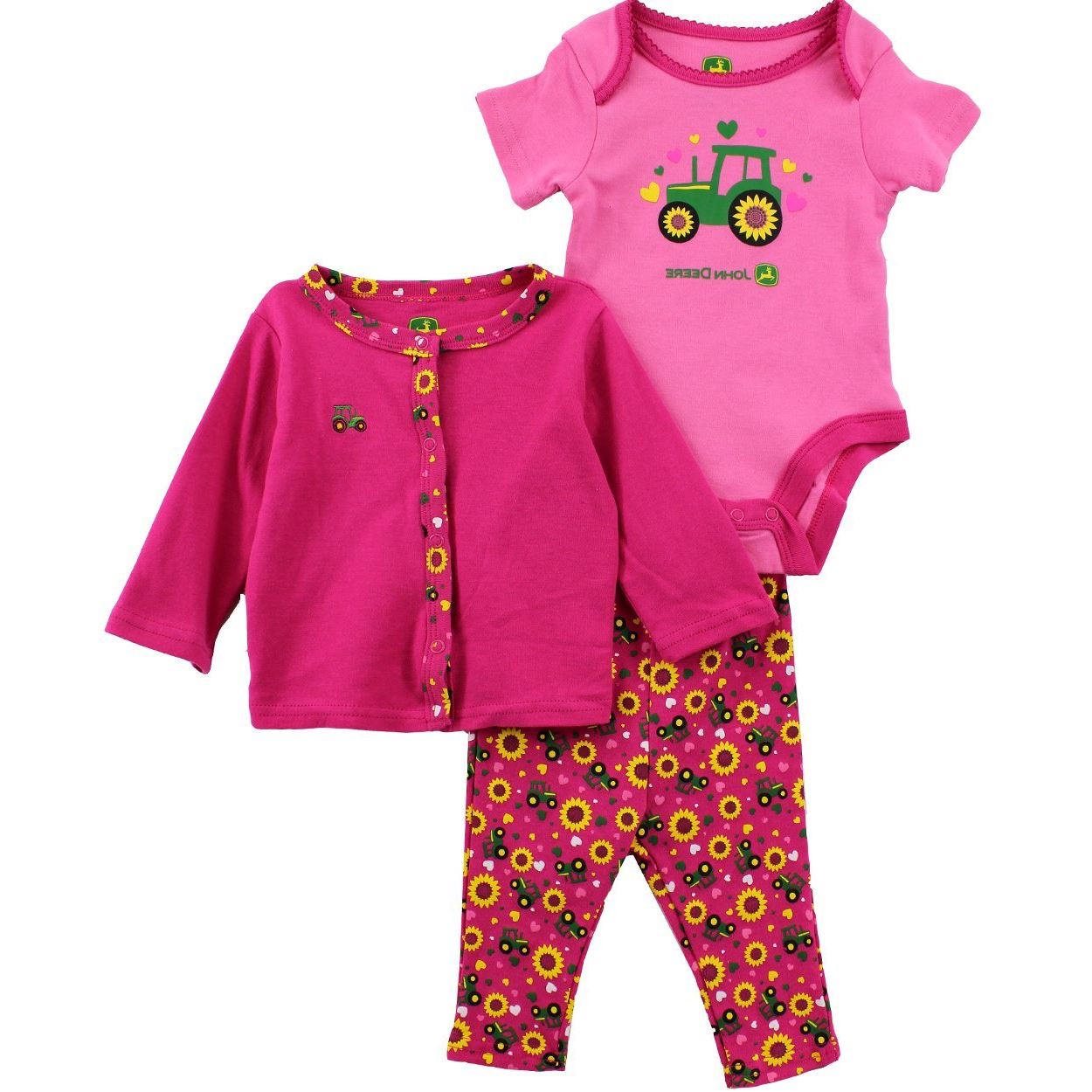 John Deere FN027P Pink 3 pc Layette Infant Set - ClothingShark.com