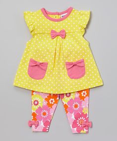 ... Yellow & Pink Polka Dot Tunic & Floral Pants - Infant by Peanut