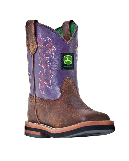 John Deere Girl's Broad Square Toe Pull-On Boot - Golden Tan/Purple