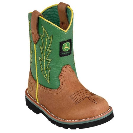 John Deere Western Boots Boys Wellington Round Toe Tan Green JD1186 ...