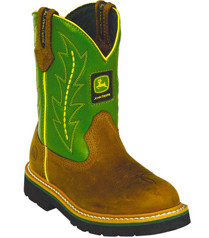 John Deere Boots Youth Johnny Popper Tan Crazy Horse With Green Shaft ...